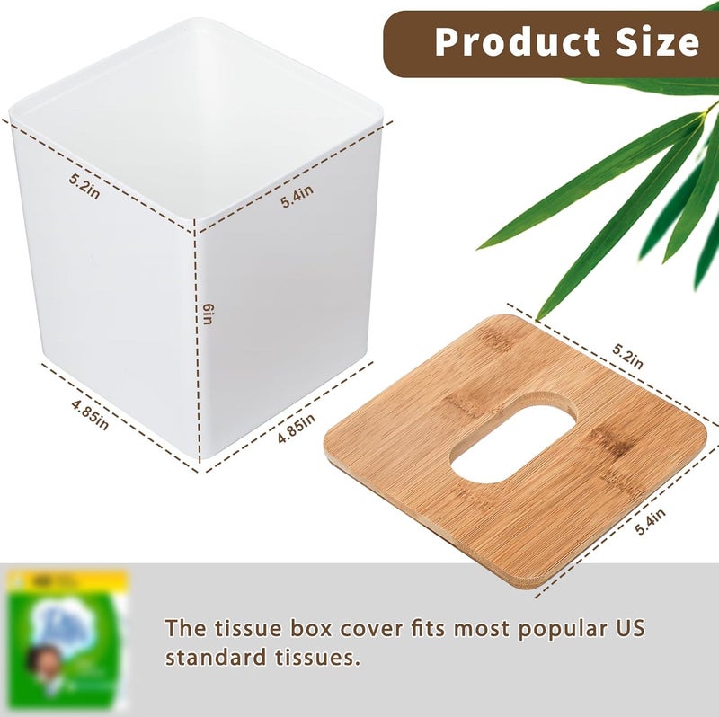 Sunkaioo Tissue Box Cover Square,Tissue Box Holder with Bamboo Lid,Tissue Dryer Sheet Holder for Modern Farmhouse Boho Decor,1 Pack,(White) - Image 2